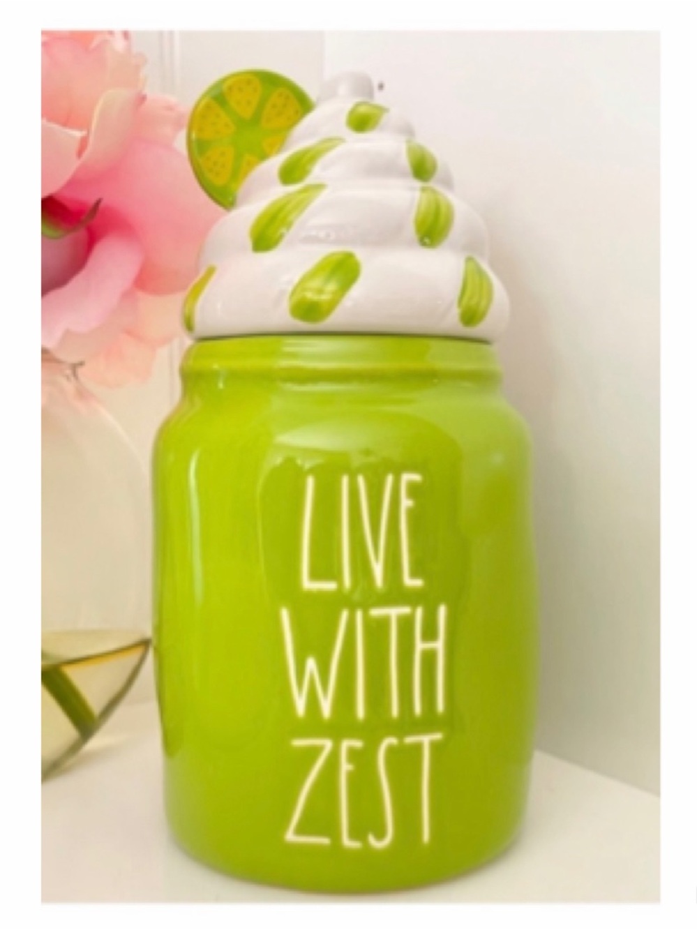 NEW Rae Dunn  LIVE WITH ZEST Ceramic Candy Jar with Whipped Cream Topper Lid